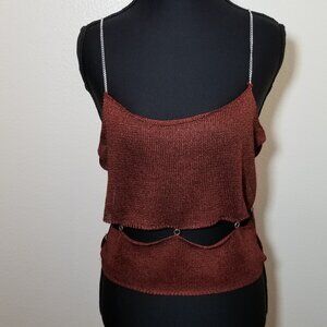 Forever 21 Chain Strap Crop Medium Rust Tank Top Cut Out Festival Rave Club NWOT